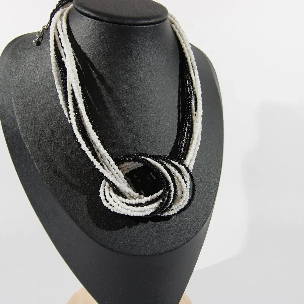 Vintage Black and White Multi-Strand Seed Bead Necklace - Picture 1 of 7